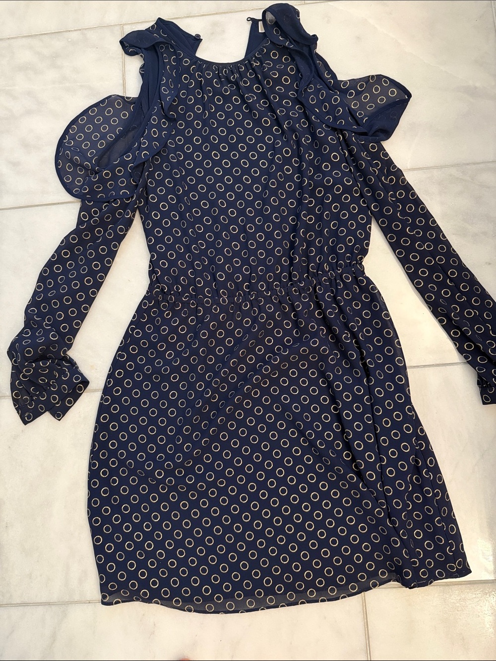 MICHAEL Michael Kors Navy Long-Sleeve Cold-Shoulder Dress with Cream Dot Print